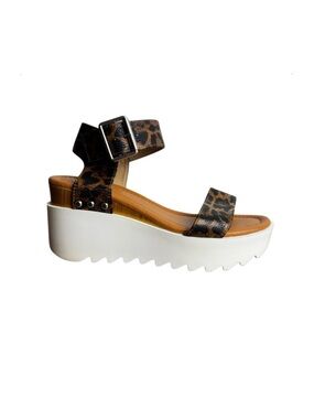 C Comfort Leopard Platform Sandals Womens Size 8 Chunky Lug Sole Ankle Strap